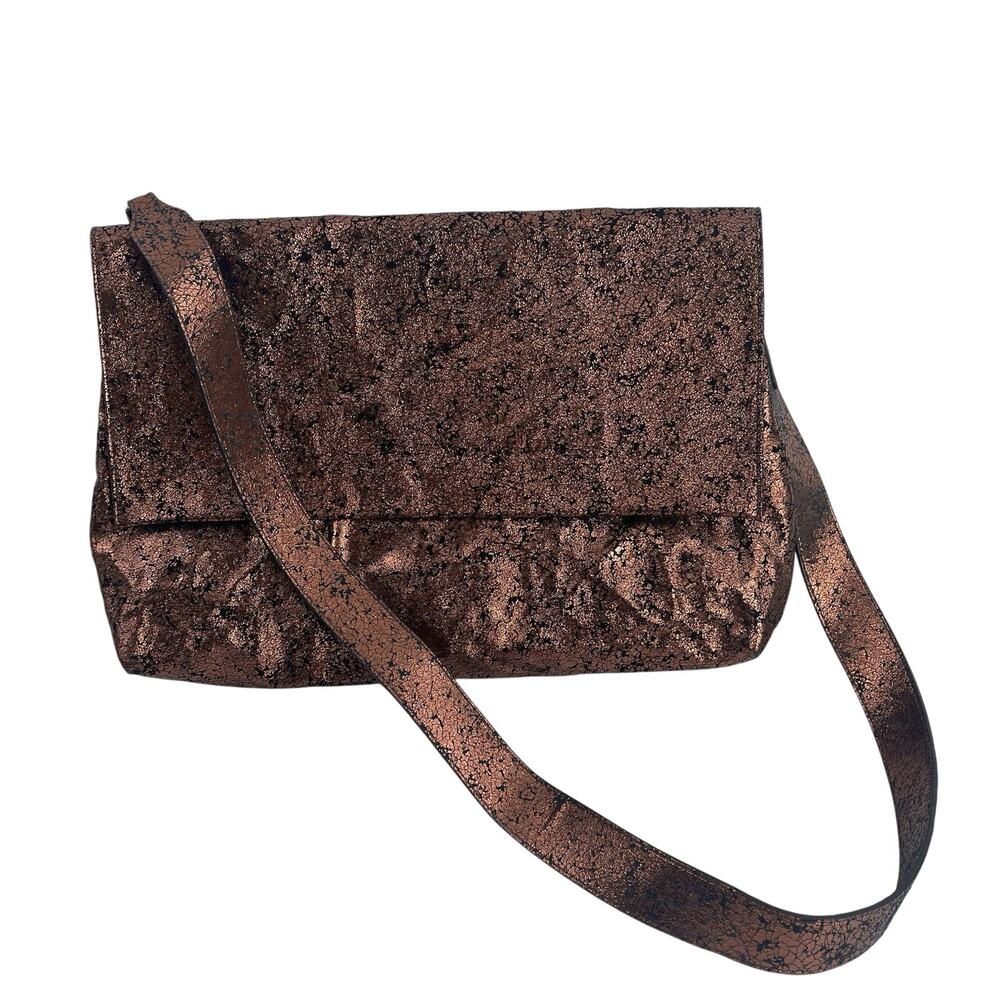 Zilla Italian Leather Metallic Bronze Crossbody Messenger Bag
